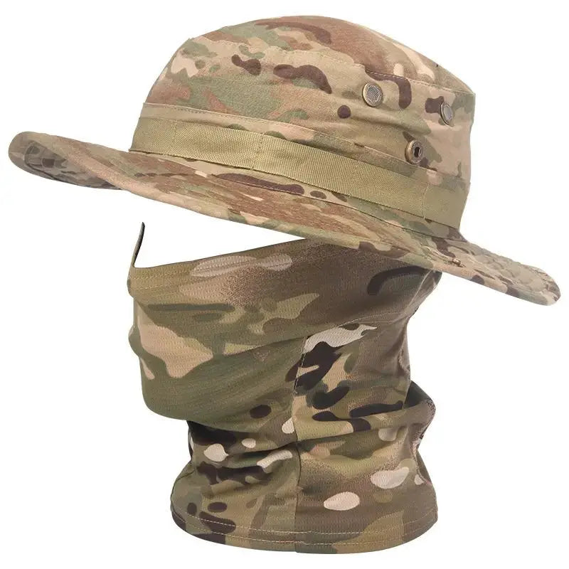 Simples Market camouflage boonie hat with neck/face mask for hiking, UV protection, adjustable