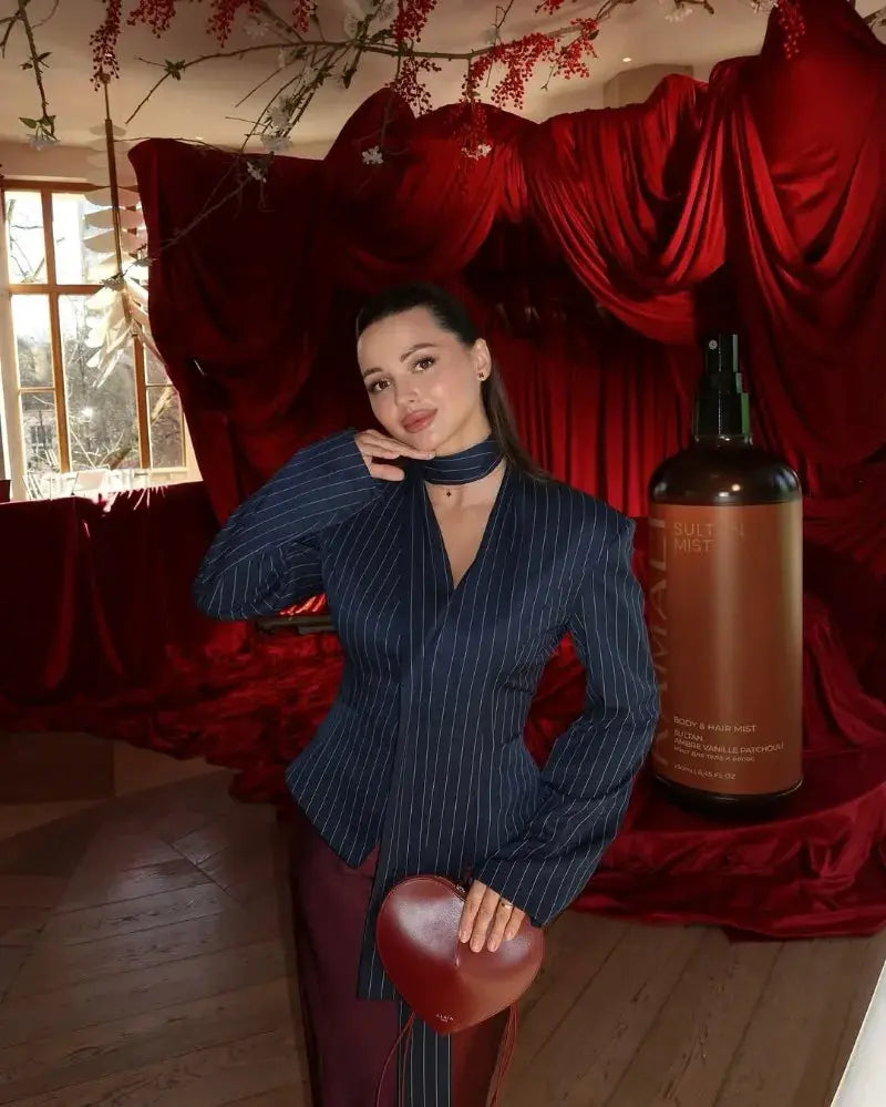 Trendix Elegant Blazer 2-Piece Set in navy pinstripe with scarf, by Simples Market
