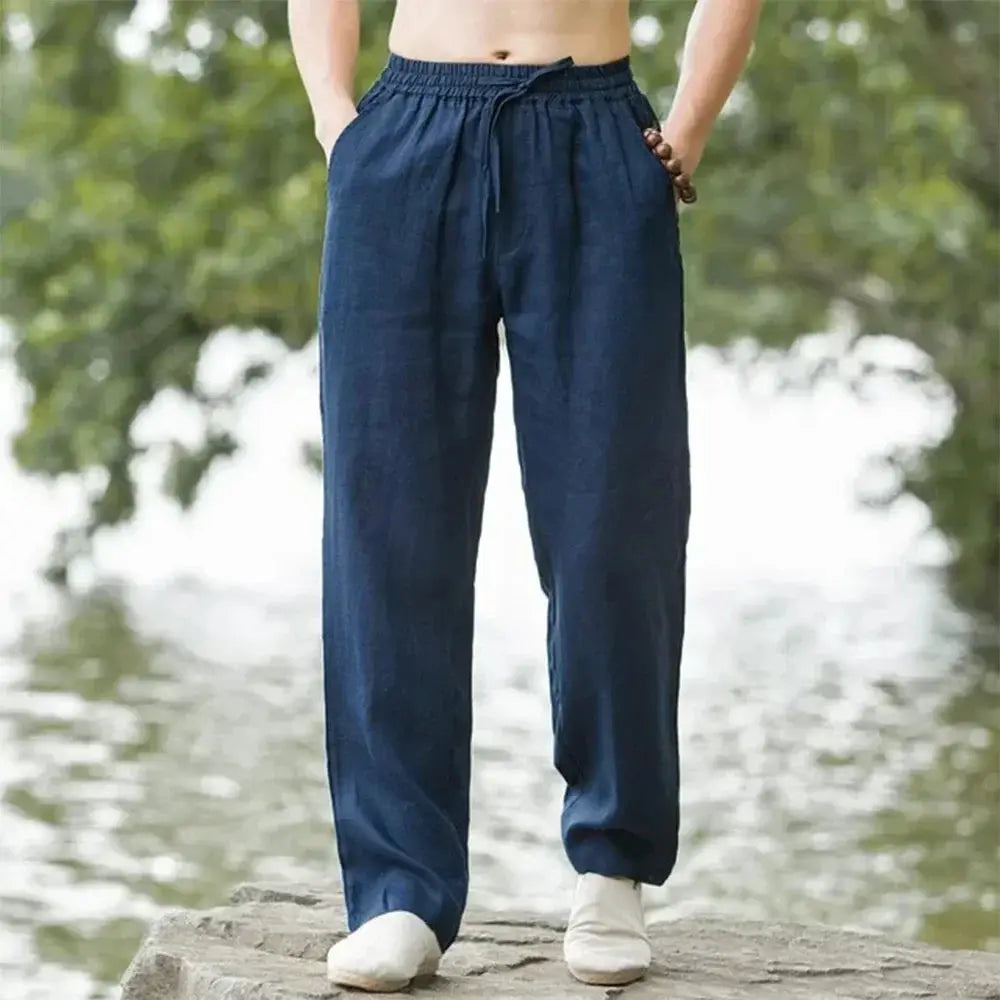 2025 Summer Mens Cotton And Linen Oversized Wide Leg Pants With Elastic Waist Color Casual Loose Fit Artistic Style