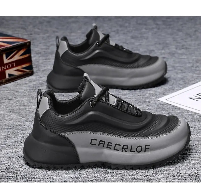 Men's running shoes in black and gray with breathable mesh upper and wear-resistant non-slip sole, 2 pairs