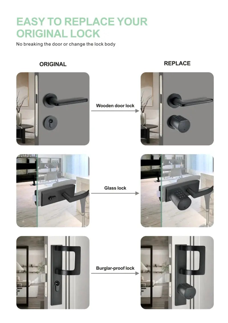 Tuya APP Fingerprint Cylinder Smart Door Lock by Simples Market; replace wooden, glass, burglar-proof locks.