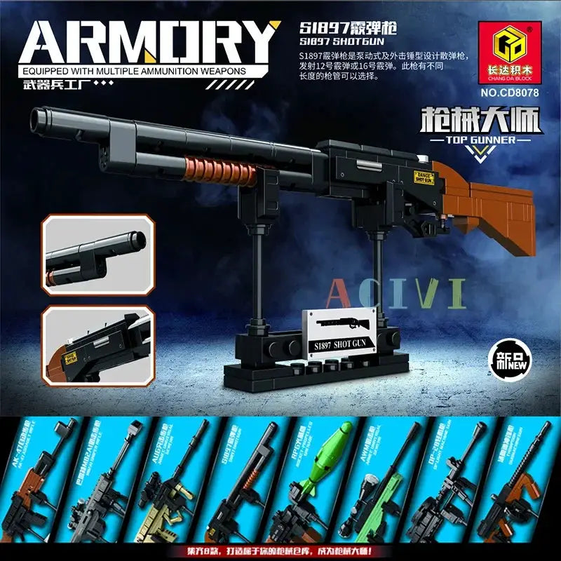 Technical Building Block Set Military Weapon Models Including AK47 Revolver Submachine Gun Sniper Barrett For Kids