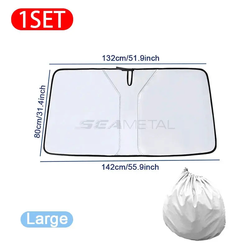 BLALION car windshield sun shade, large white cover with black trim, foldable with storage bag