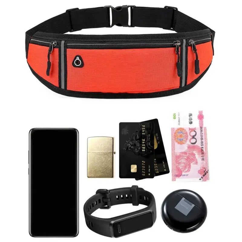 Fanny pack waist bag by Simples Market, orange lightweight waterproof phone pouch with zipped pockets