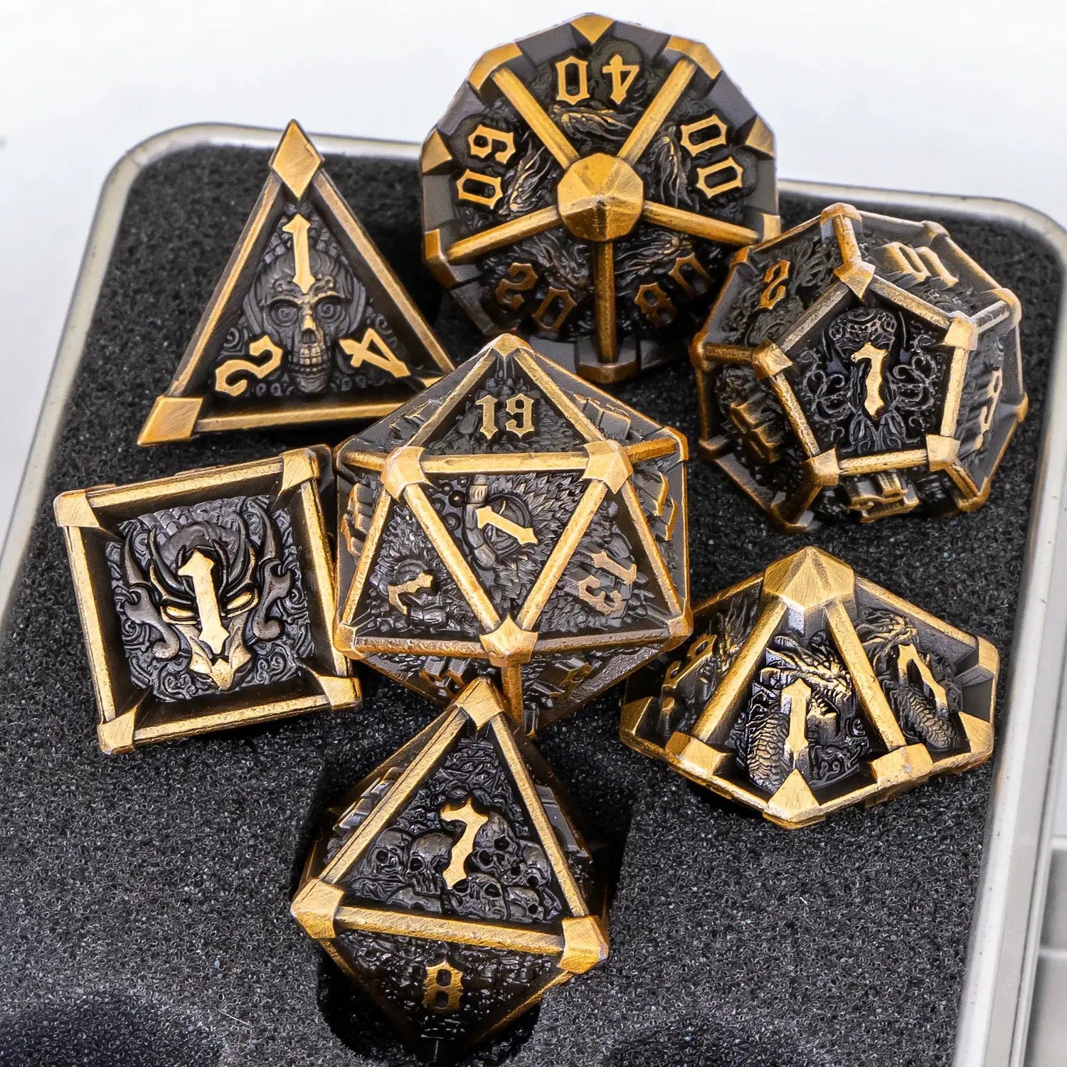 Skull And Dragon Metal Dice Set For Dungeons And Dragons Polyhedral Dice For Tabletop RPGs