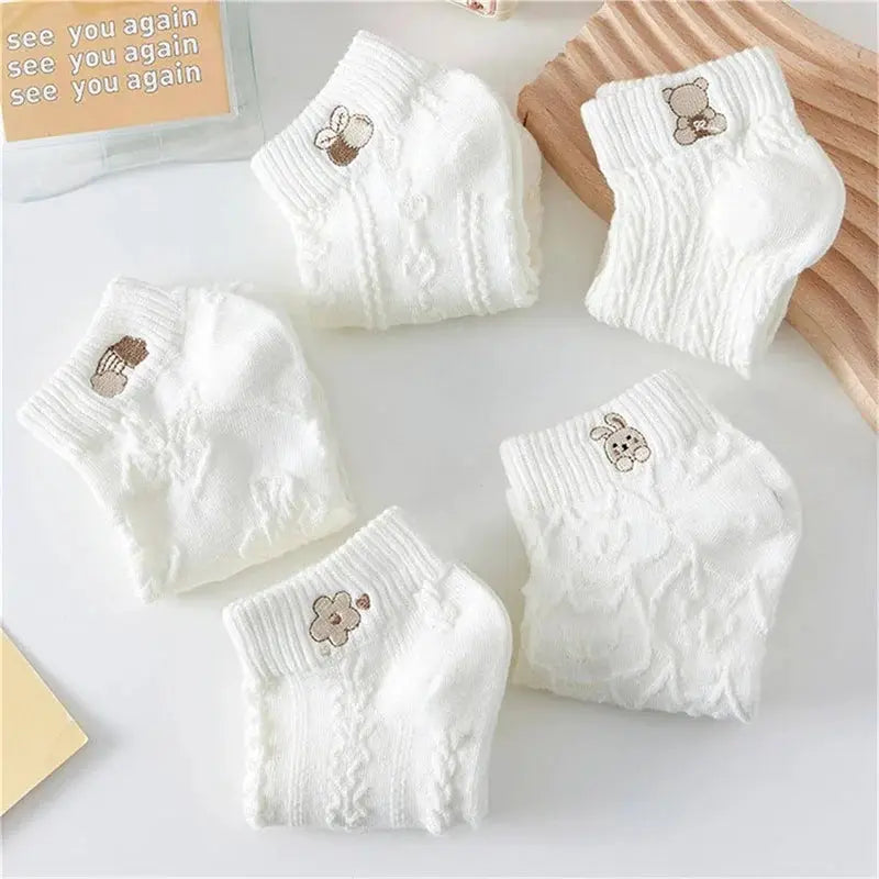 5 Pairs Womens Ankle Socks Spring Summer Cute Bear Rabbit Rainbow Print Casual Short Socks