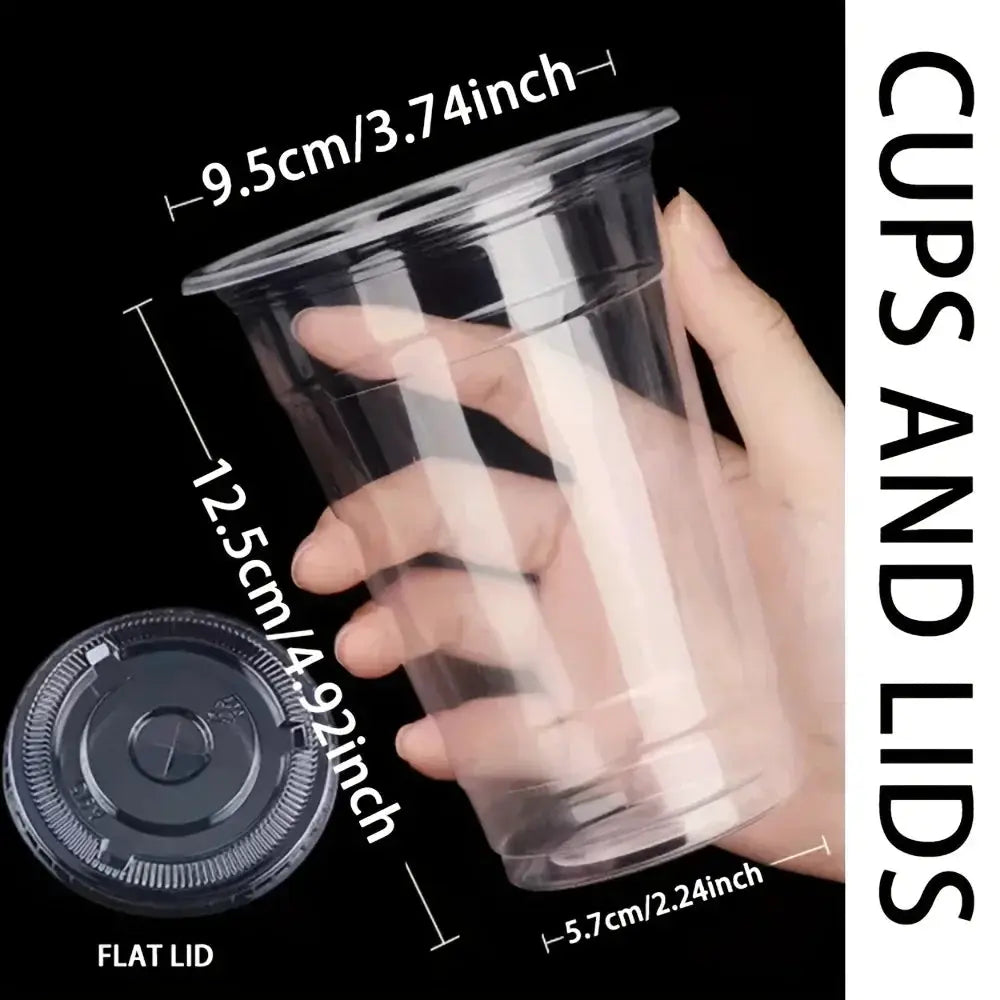 50 Piece Set 12 And 16 Oz Plastic Cups With Lids Disposable For Iced Coffee Smoothies Milkshakes Birthday Party Supplies