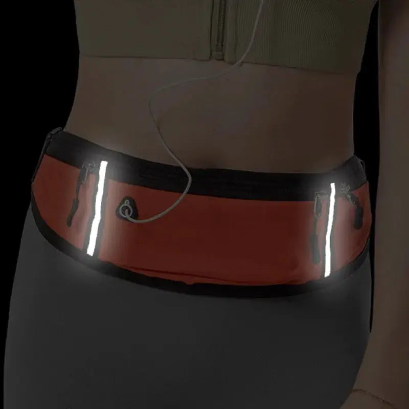 Waist bag fanny pack for running, red with black trim and reflective strips, lightweight waterproof phone pouch