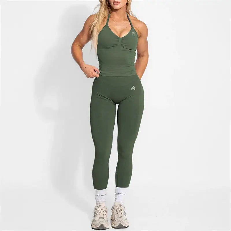 Women's Halter Yoga Set With High Waist Leggings Two Piece Gymwear