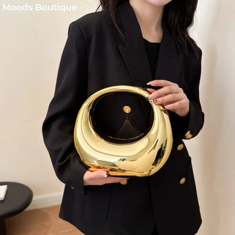 MOODS golden evening handbag with round gold handle clutch