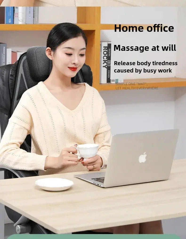 Massage seat cushion with heating and adjustable lumbar airbag for home office use, black