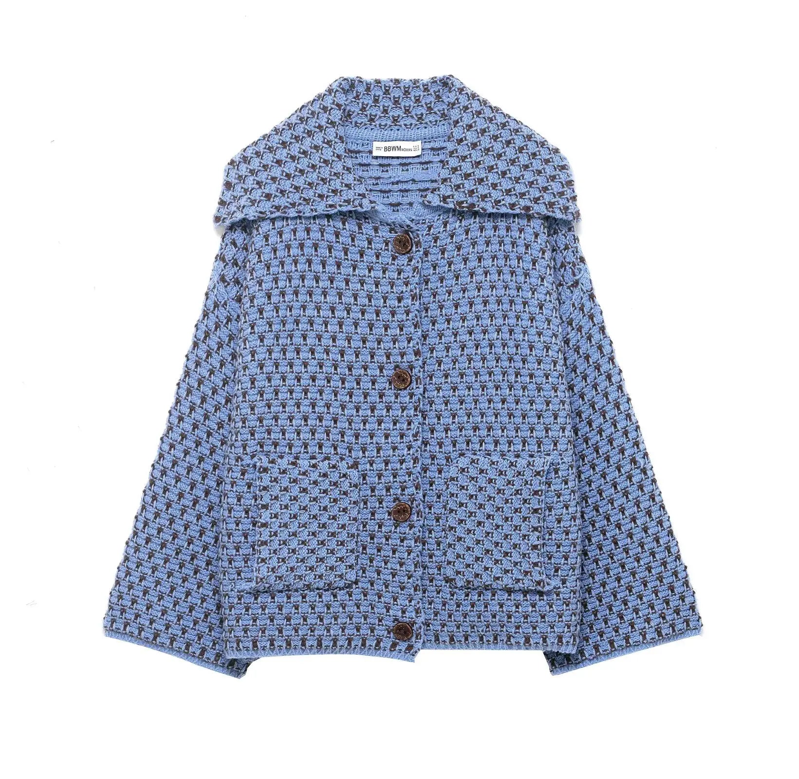 Korean Style Womens Autumn Winter Knit Cardigan Slimming Loose Fit Casual Jacket With Turn Down Collar