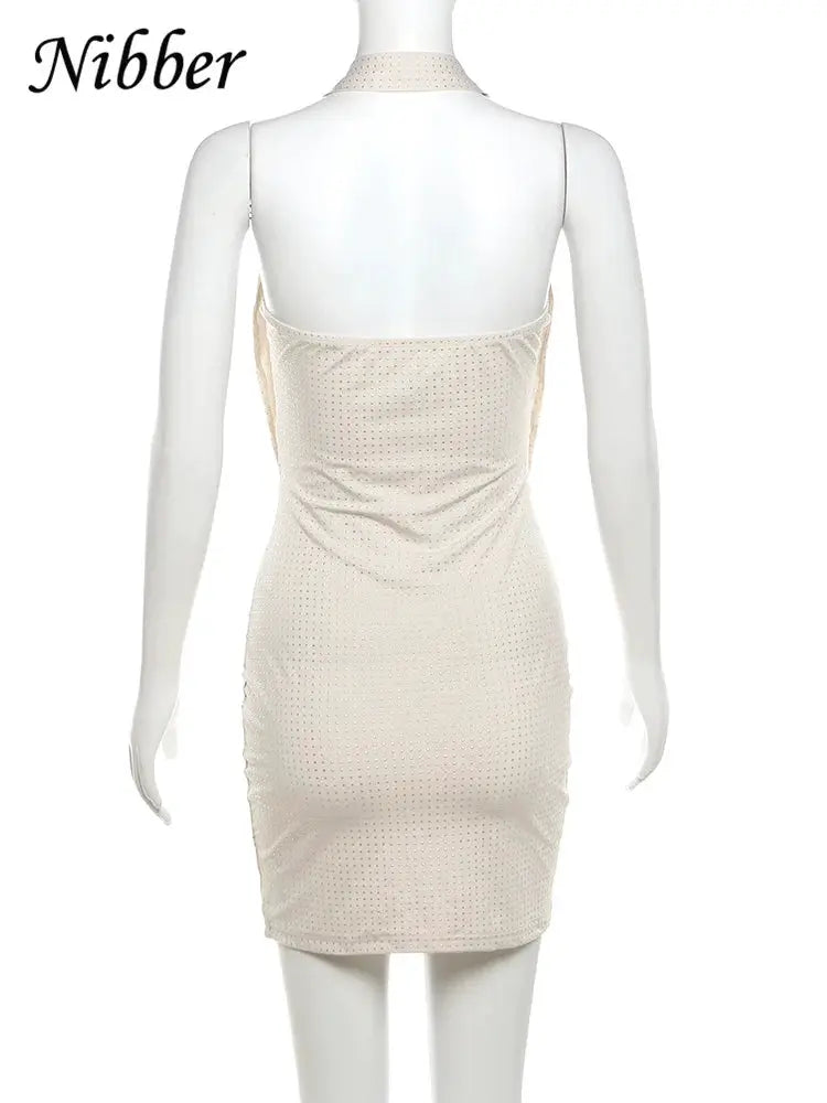 Nibber Diamond Pasted Mini Dress Deep V Neck Strapless Women Clubwear