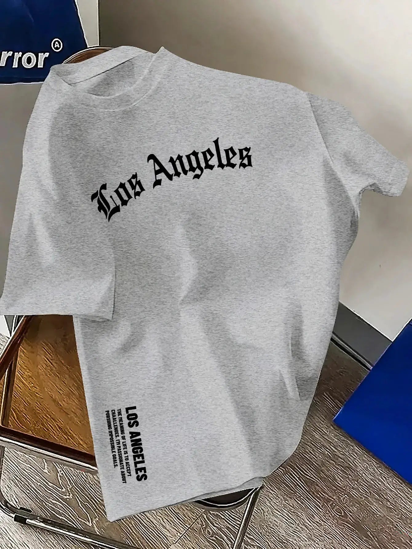 Men's Summer One Hundred Percent Cotton Los Angeles Letter Print Loose Fit Short Sleeve Round Neck T Shirt