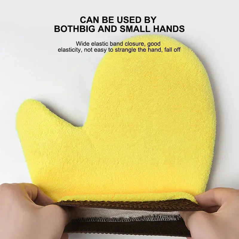 SEAMETAL microfiber car washing glove, double-faced thickened coral fleece, yellow with elastic wrist closure