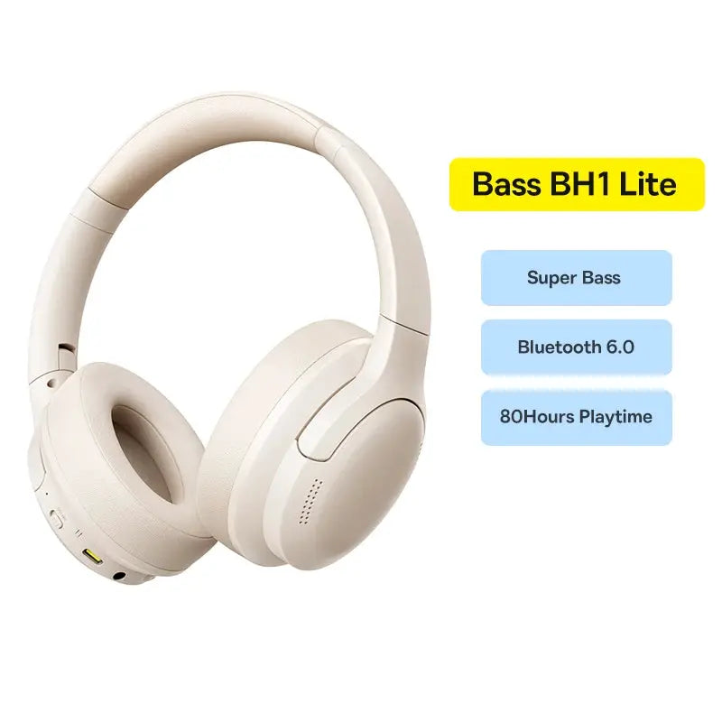 Baseus wireless over-ear headphones in beige with 40mm drivers