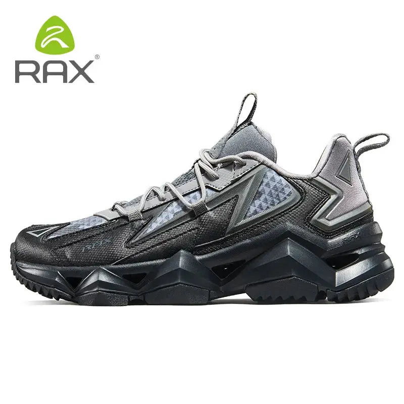 RAX men's waterproof hiking shoes, black and gray, rugged trekking sneakers