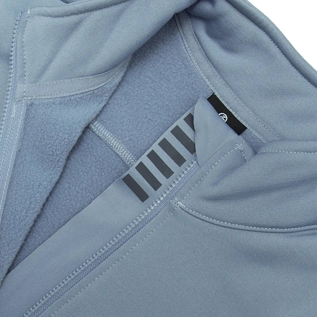 YKYWBIKE men's long-sleeve cycling jacket in light blue with fleece-lined interior and full zipper