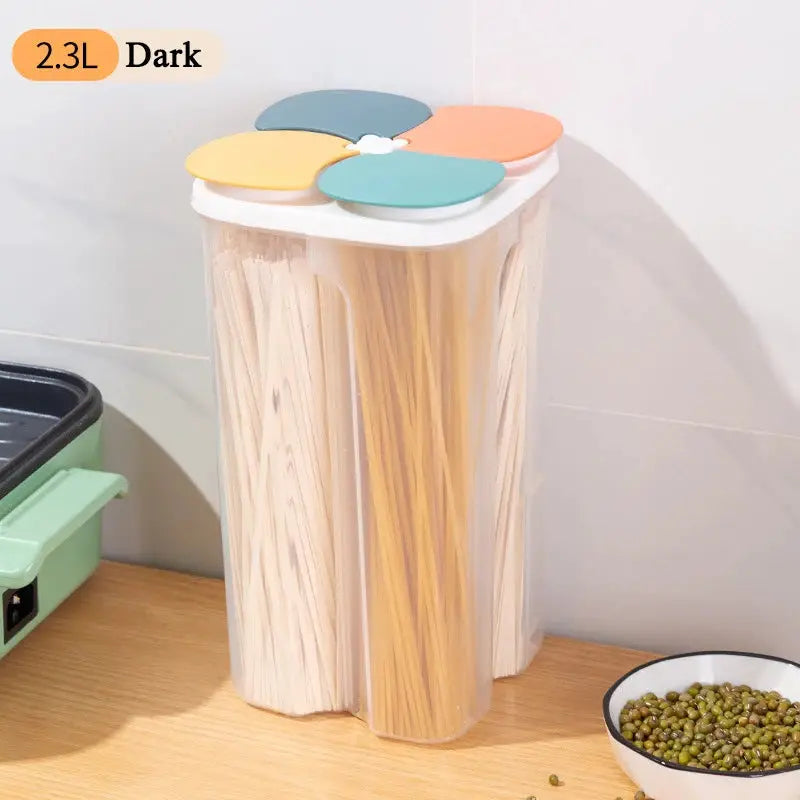 KitchenKeeper Four Grid Cereals Storage Box Moisture Proof Sealed Food Container Keeps Fresh