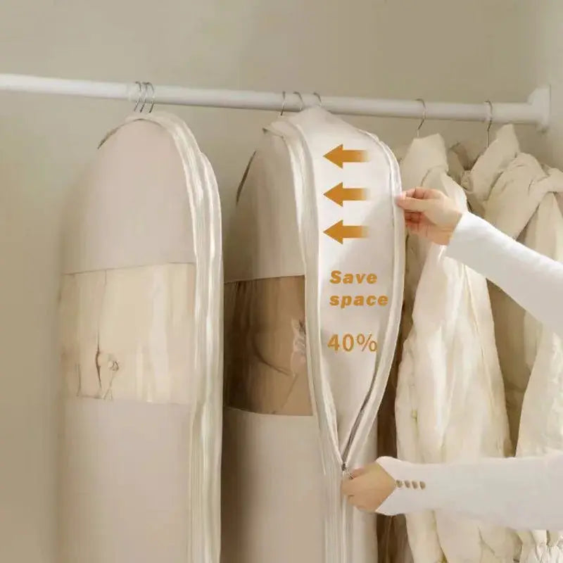 1pc Simples Market clothing compression bag wardrobe organizer, beige, saves space up to 40%.