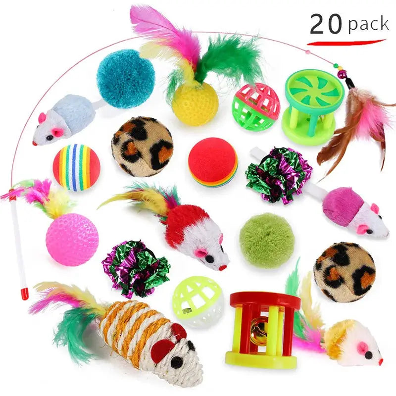 Kitten Toys Variety Pack Cat Toys Set With Funny Cat Stick Sisal Mouse Bell Balls For Cats And Kitten Entertainment
