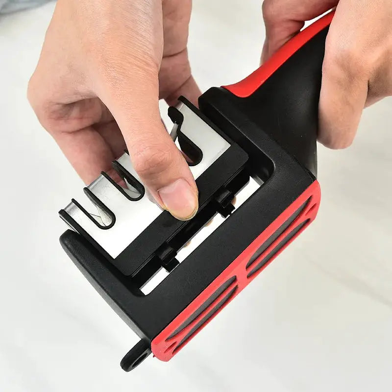 Kitchen 4 Segment Knife Sharpener Household Multi Functional Hand Held Three Purpose Black Sharpening Stone