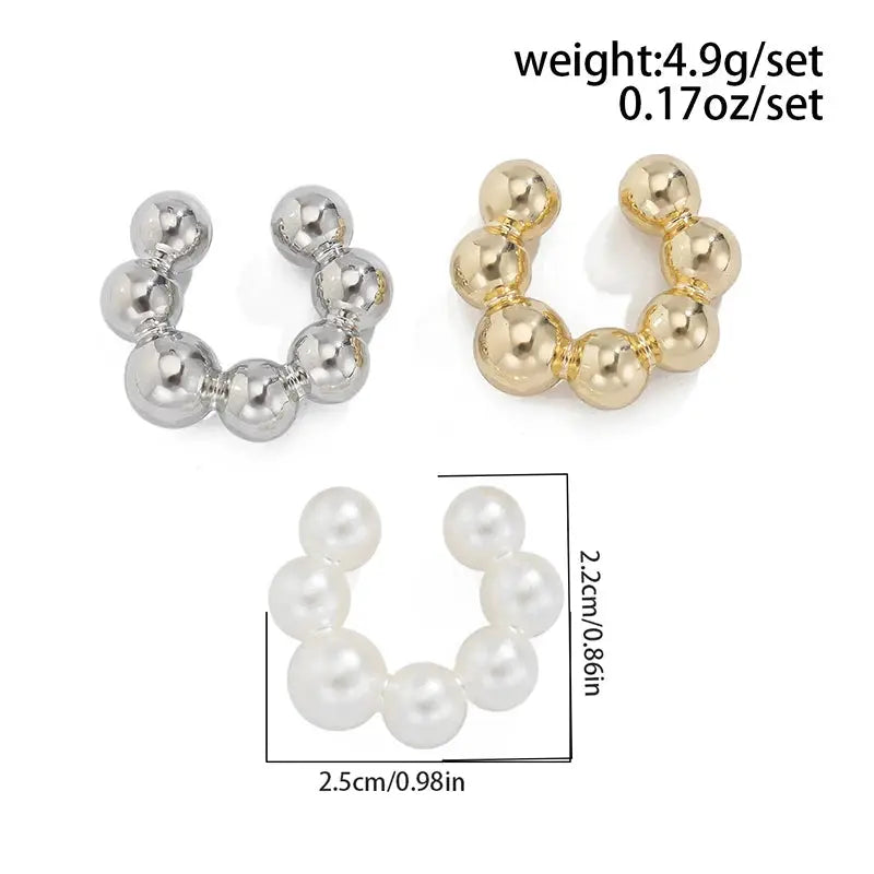 3Pcs C-Shaped Pearl Ear Clips set with pearl acrylic beads in silver, gold and white by Simples Market