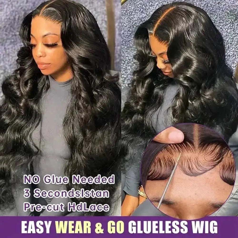 13x6 Lace Front Wigs Human Hair 250 Density HD Body Wave Lace Frontal Glueless Pre Plucked Black Wigs For Women