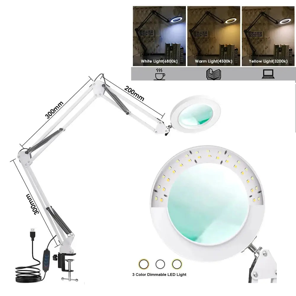 72 LED Illuminated Magnifier 8X 10X Magnification USB Desk Lamp With 3 LEDs For Soldering Repair Crafting And Beauty