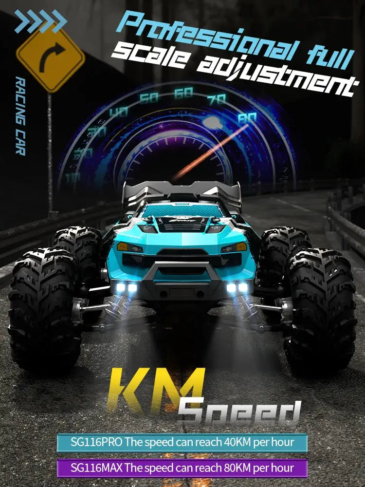 SG116 MAX 1:16 RC off-road monster truck in turquoise with 4WD brushless motor by Simples Market