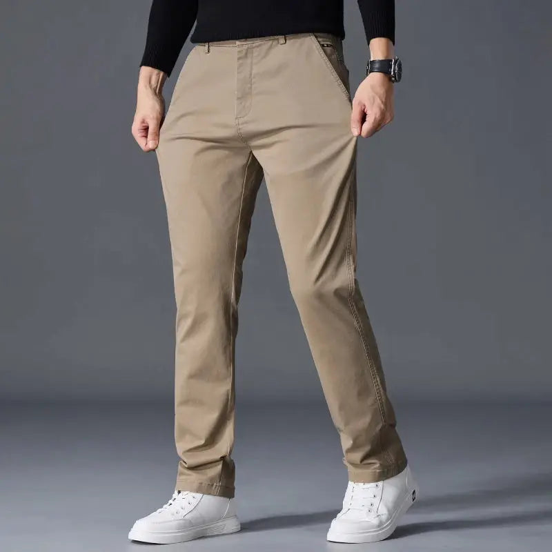 Men's cotton pants, beige straight-leg casual trousers by Simples Market
