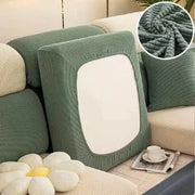 Simples Market elastic sofa cover in green, thick ribbed fabric for living room furniture protection