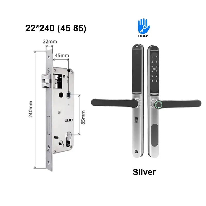 Simples Market Slim 2.8CM waterproof sliding door smart lock, silver, fingerprint, password, IC card, key; TTLock app and Alexa