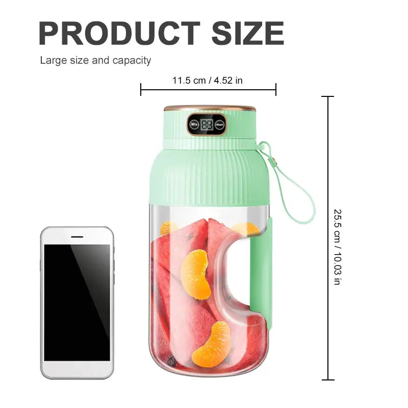 Simples Market 1000ML portable juicer blender with USB charging, mint green body and clear juice jar