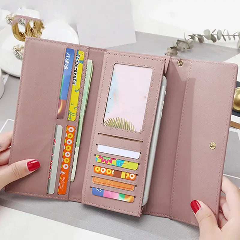 Simples Market PU leather long wallet in pink with card slots and ID window