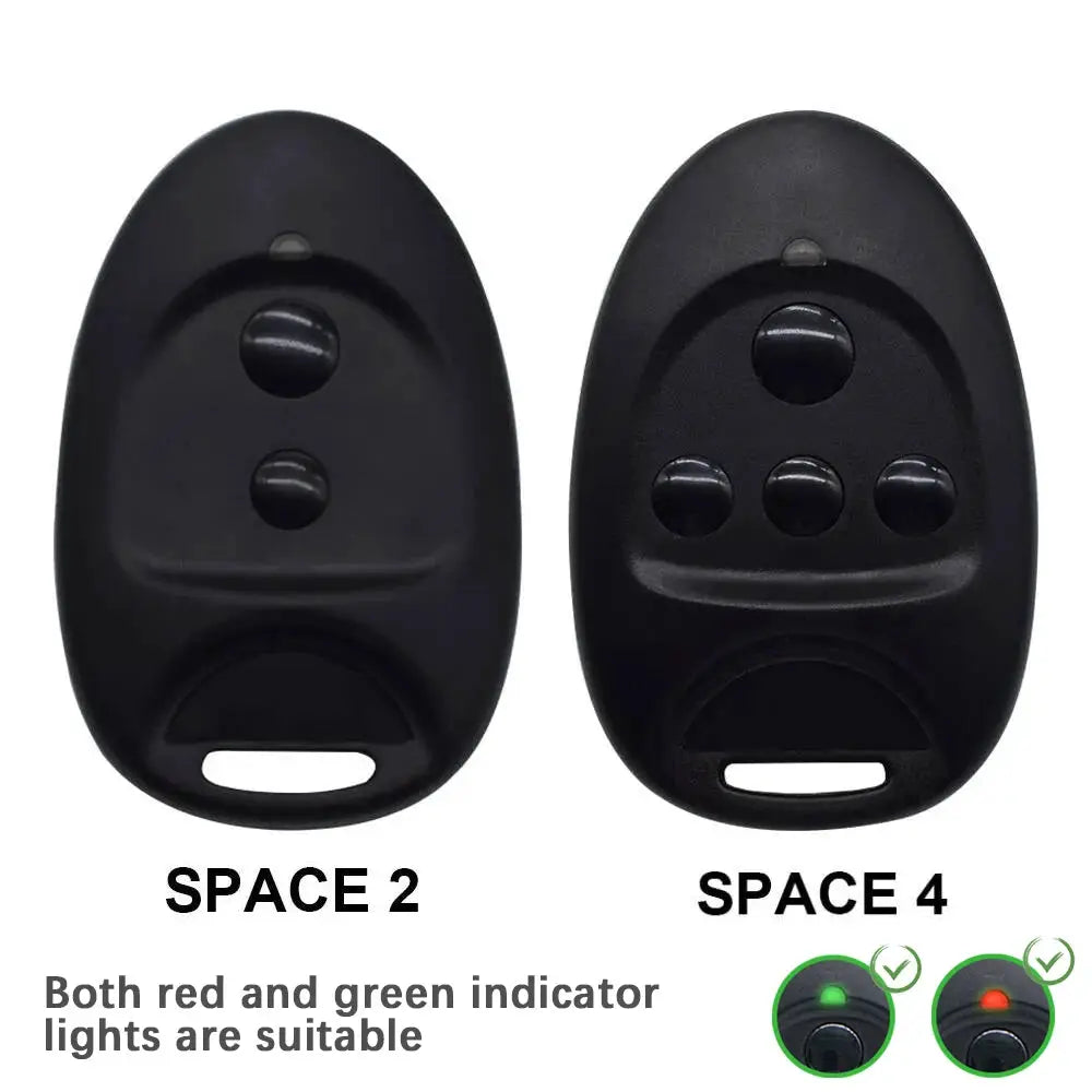 SPACE SP2/SP4 433.92MHz gate remote controls; two black handheld transmitters shown (SPACE 2 and SPACE 4)