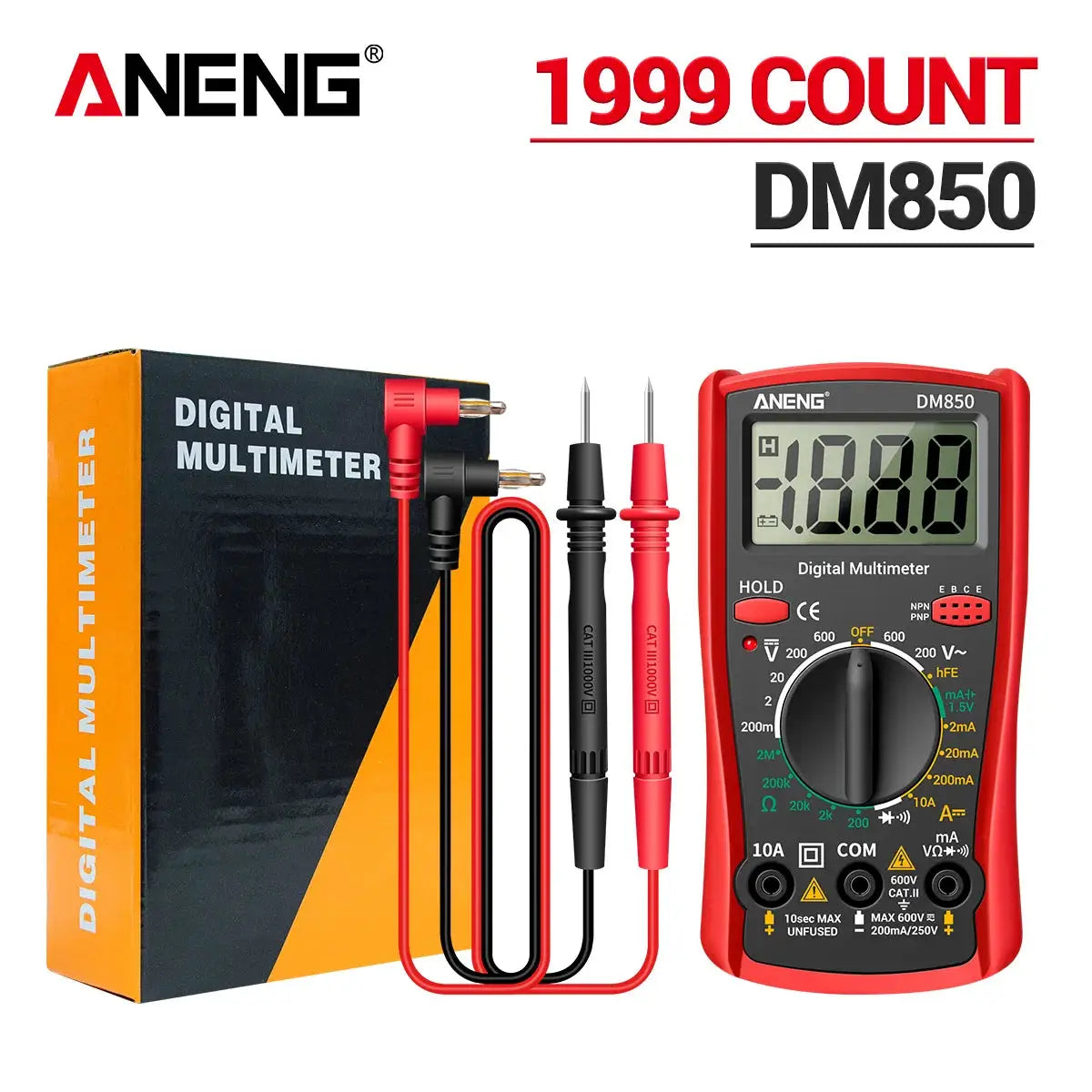 ANENG DM850 Digital Multimeter 1999 Counts Auto Range AC DC Voltage Ohm Current Ammeter Tester Tool