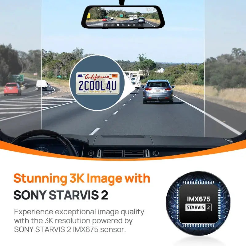 70mai Rearview Dash Cam S500 with 9.35-inch touchscreen, dual-channel HDR car DVR