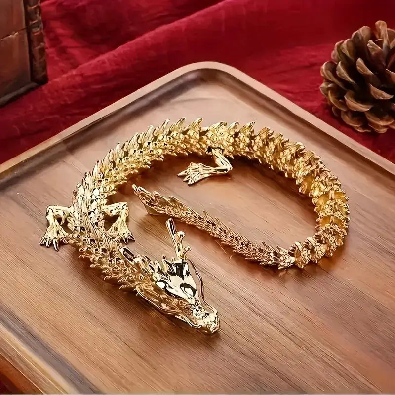 3D alloy golden dragon statue with movable limbs for desktop decor by Simples Market