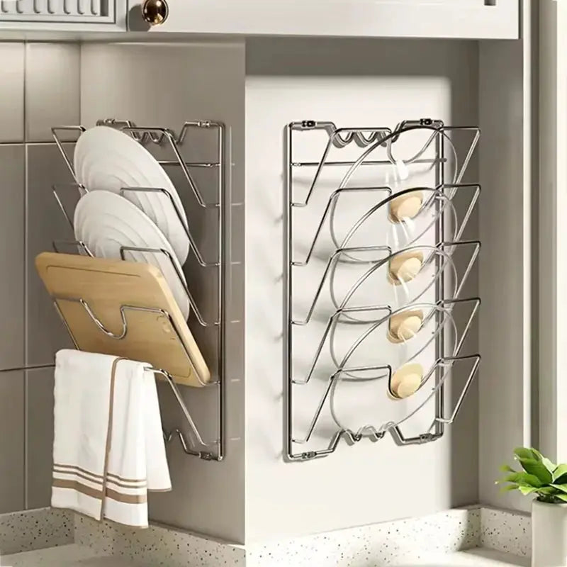 Simples Market wall-hanging pot lid rack, five-layer rust-free metal kitchen organizer