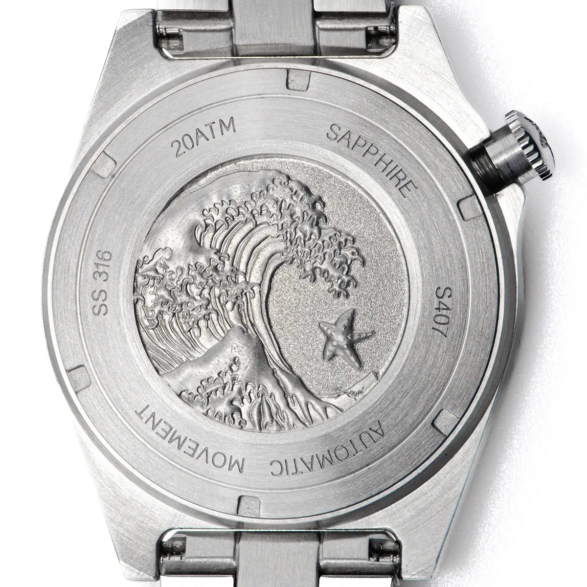 SEESTERN SUB600T V3 watch back; steel case/bracelet, 20ATM, sapphire, automatic movement, wave engraving