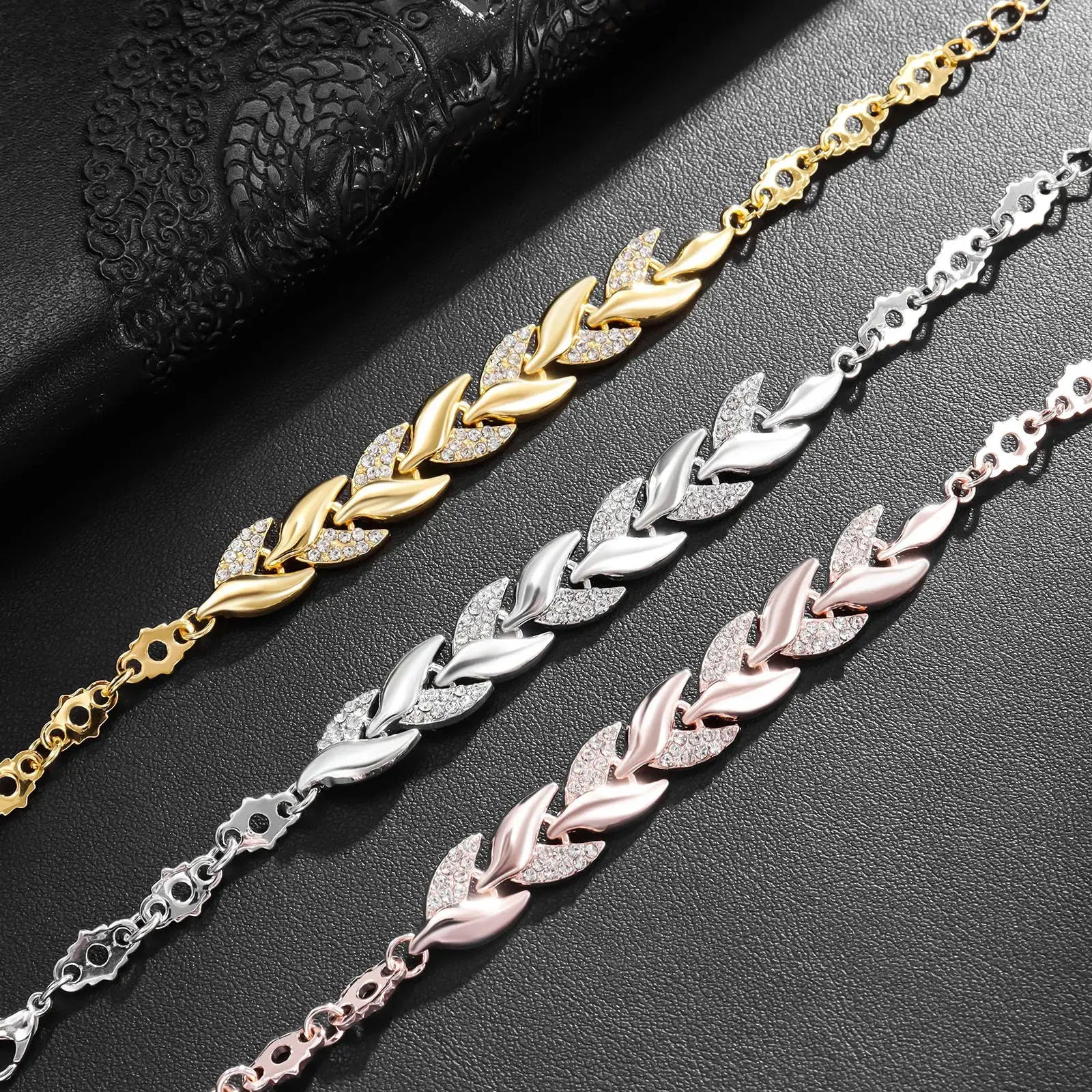 Luxurious Braided Leaf Bracelet With Crystal Charm For Women Ideal Gift For Wedding Anniversary Valentines Day Jewelry