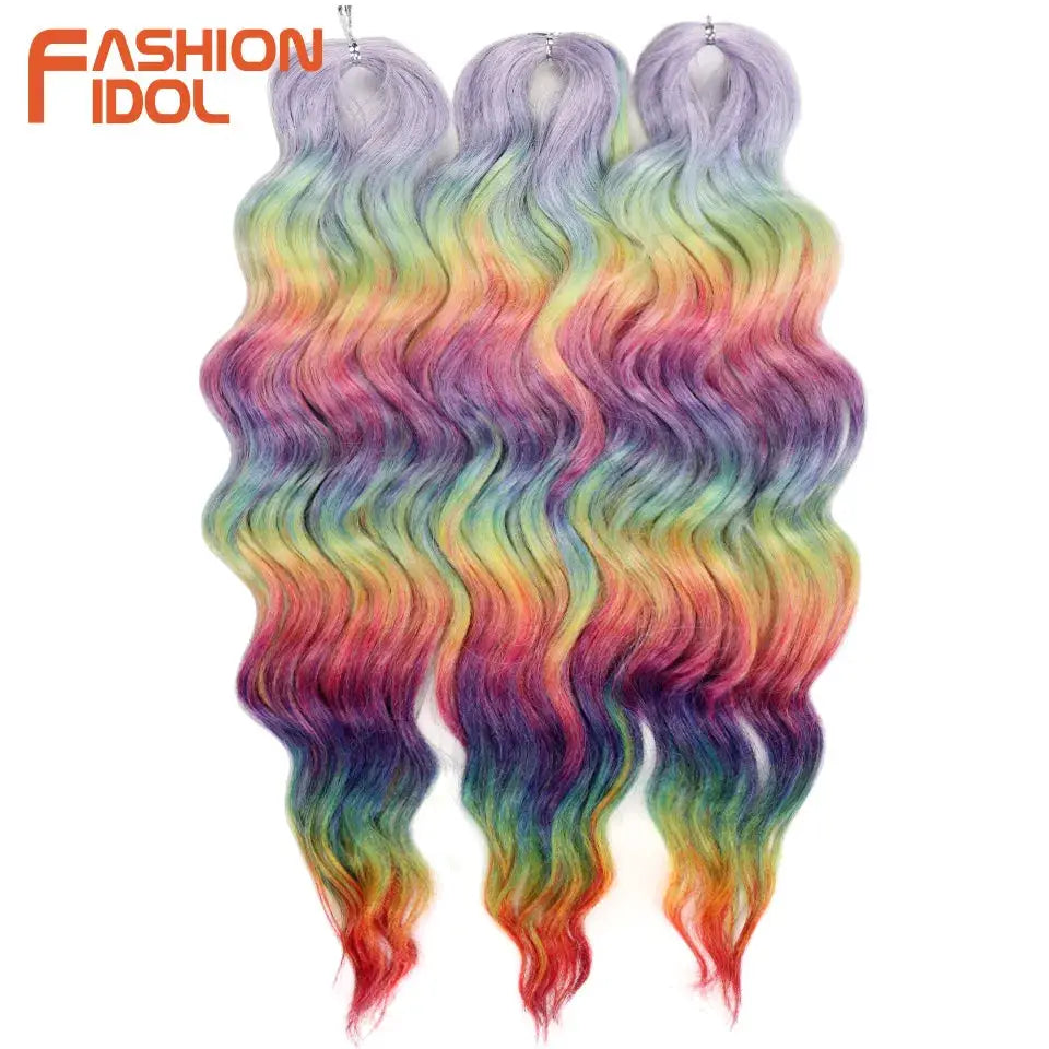 Anna Hair synthetic loose deep wave braiding extensions, 24in rainbow ombre, 3 bundles, Fashion Idol, Simples Market