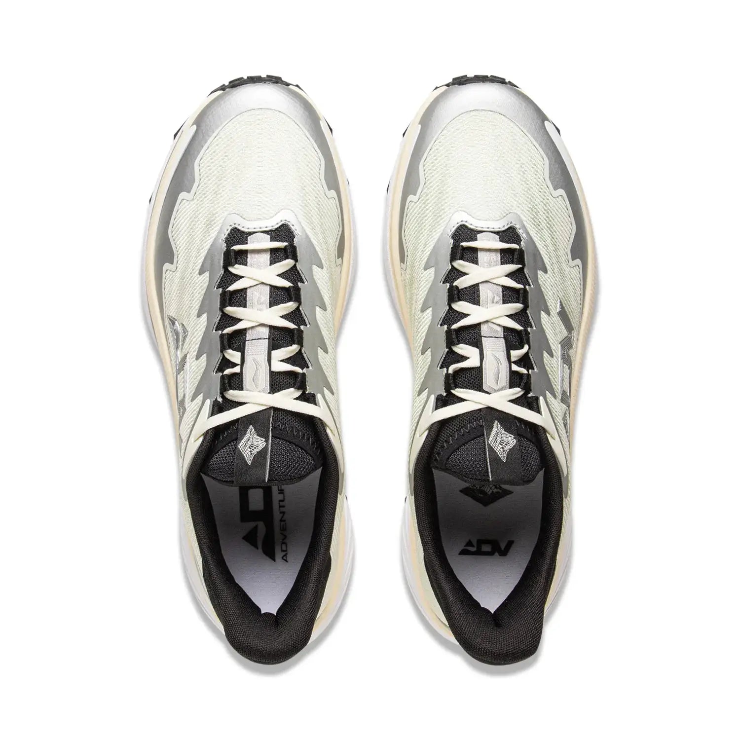 Li-Ning men's BEN XIAO trail running shoes, beige/gray mesh with white laces and black lining, pair