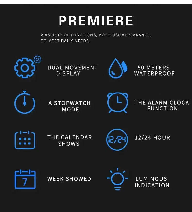 SMAEL sport watch: dual time display, 50m waterproof, stopwatch, alarm, calendar, 12/24 hour, luminous backlight