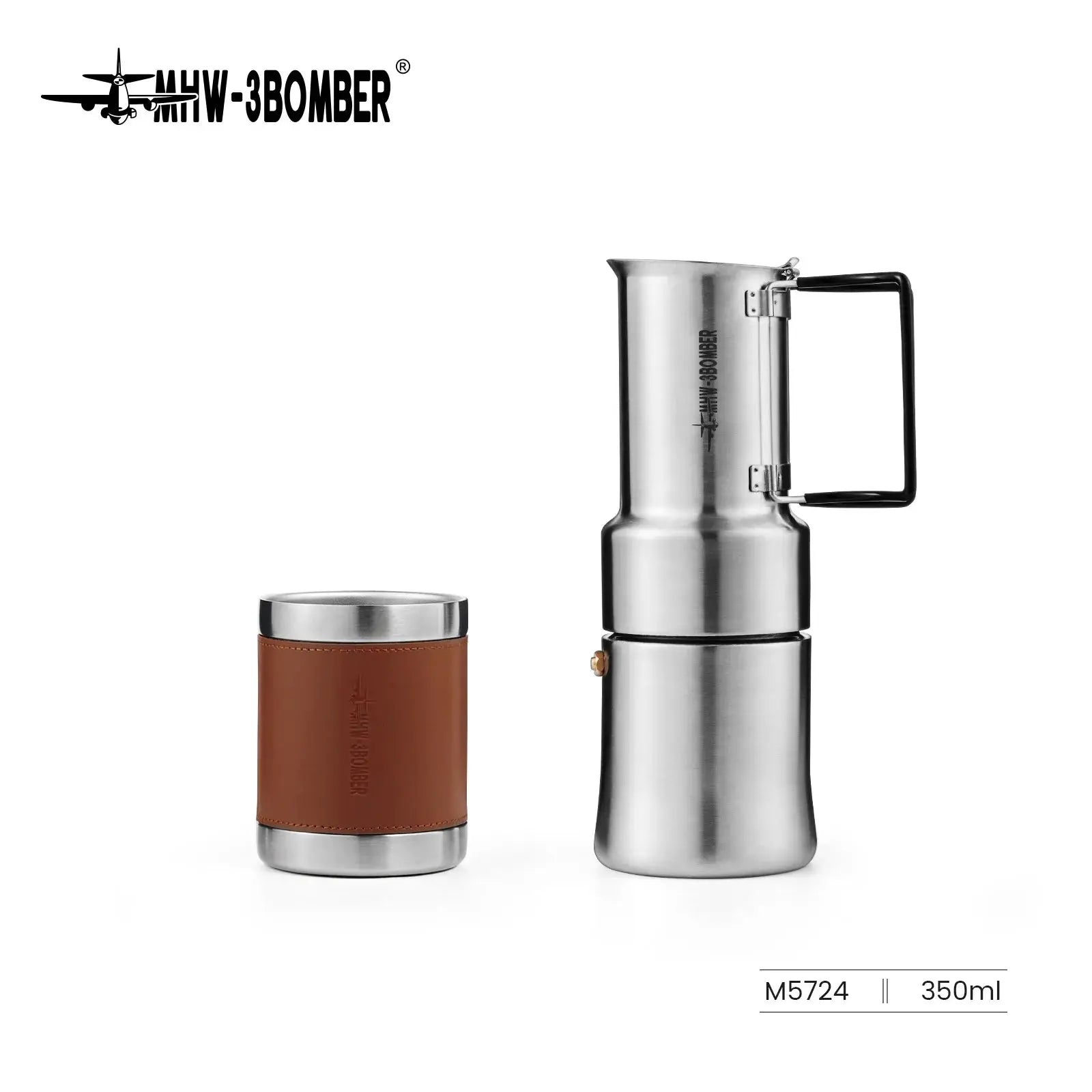 MHW3BOMBER 350ml Stainless Steel Moka Pot Espresso Maker With Foldable Handle For Camping And Travel
