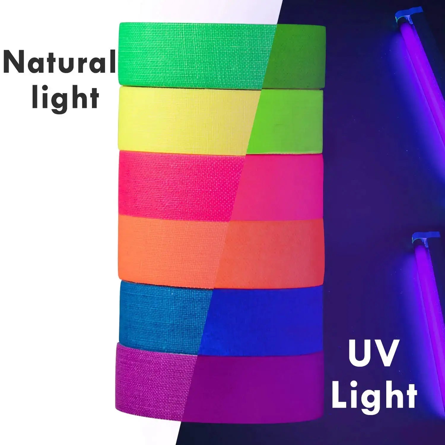 6 Rolls Neon Gaffer Cloth Tape Fluorescent UV Blacklight Glow In The Dark For UV Party Craft Projects Gift Pack