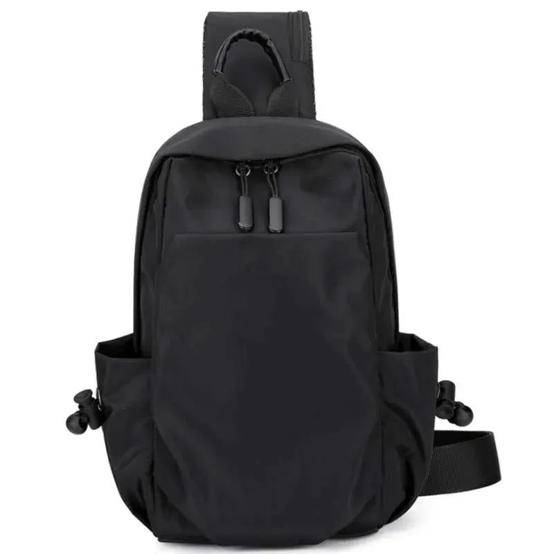 Men's chest bag, black canvas crossbody with front pocket and side pockets, Simples Market