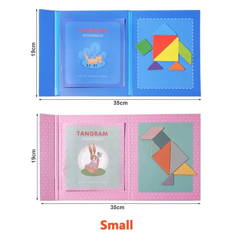Wooden Jigsaw Magnetic Tangram Puzzle Book For Children Montessori Educational Toy Portable Learning Intelligence