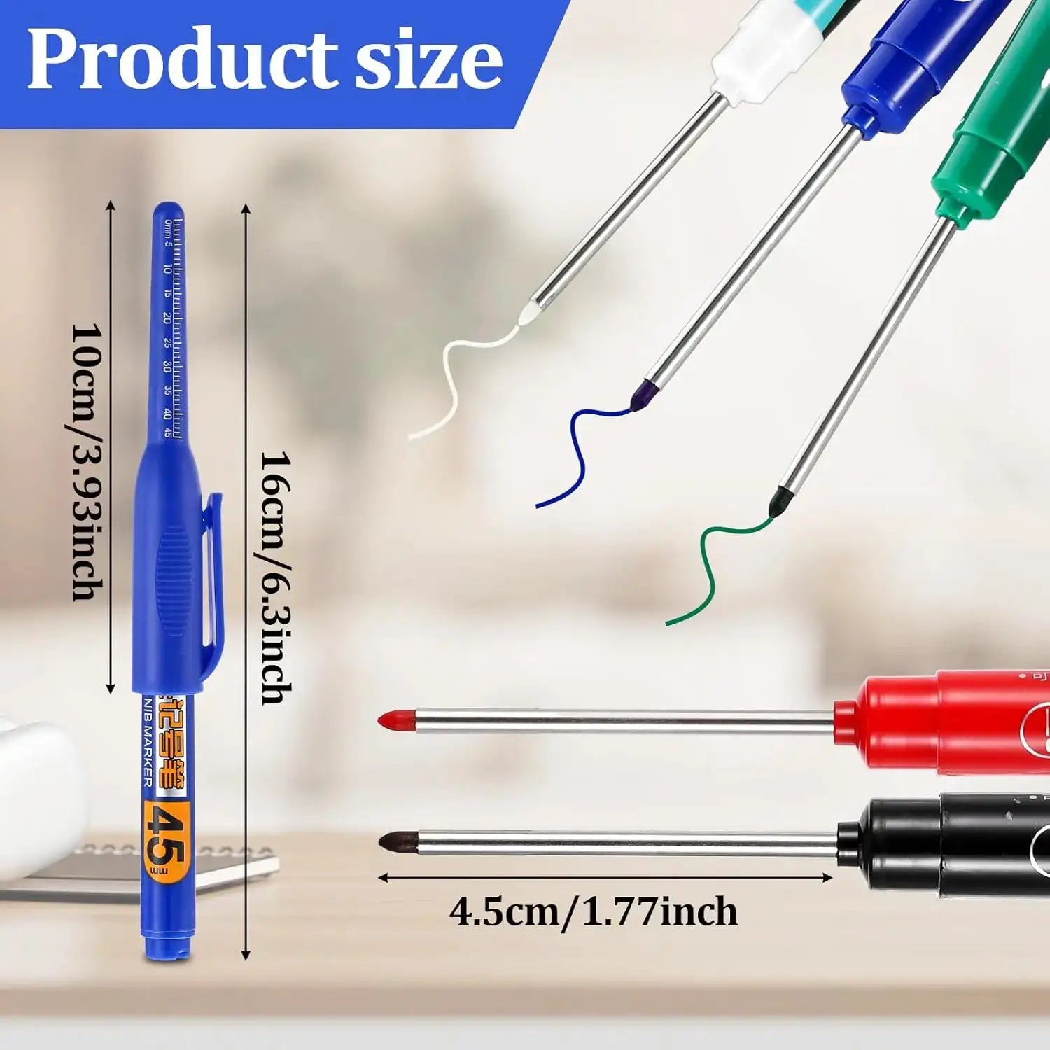 Marker pens set with deep-hole long nibs; 4-color white/black/blue/red waterproof for woodworking by Simples Market